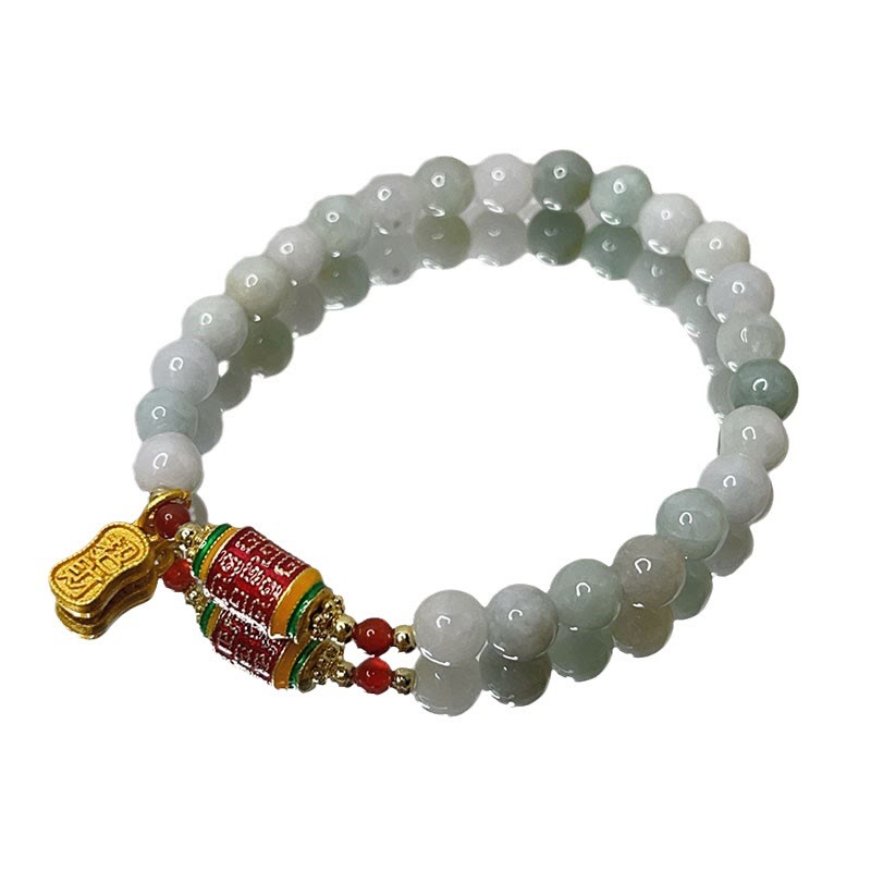 Buddha Stones Tibetan Natural Jade Fu Character Prayer Wheel Prosperity Abundance Bracelet - image 8