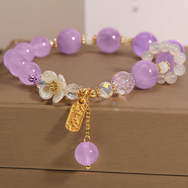 Buddha Stones Natural Blue Crystal Amethyst Chalcedony Flower Healing Bracelet - image 4