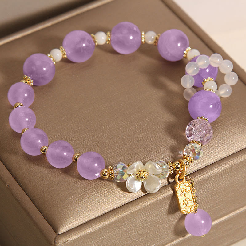 Buddha Stones Natural Blue Crystal Amethyst Chalcedony Flower Healing Bracelet - image 3