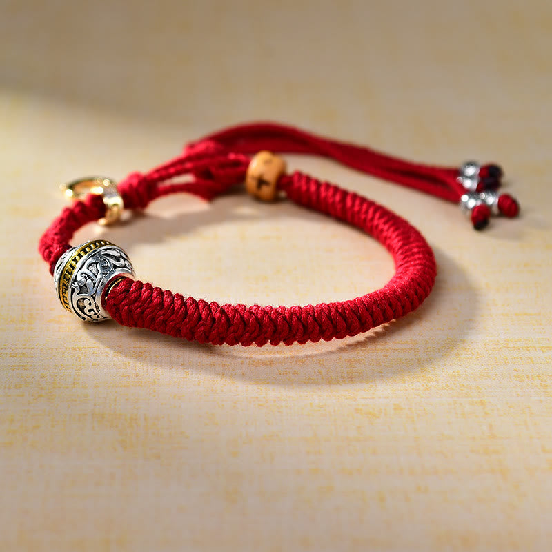 Buddha Stones Tibetan Thangka Green Silver Tara Zakiram Goddess Of Wealth Red Braid String Luck Bracelet - image 3