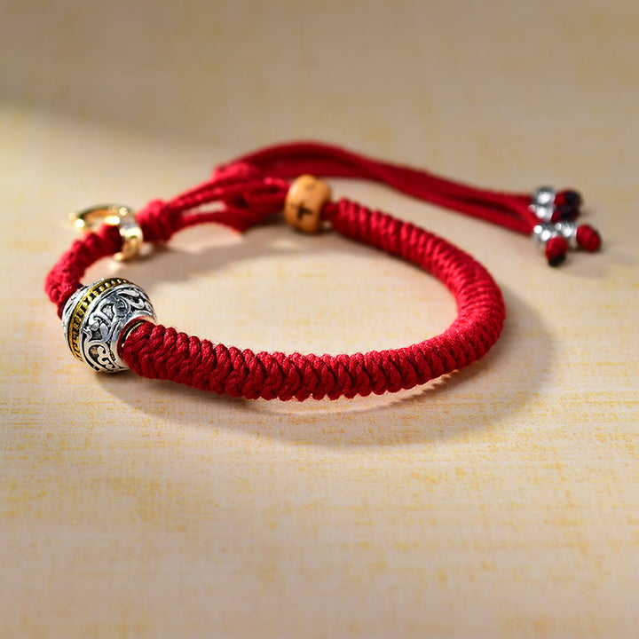 Buddha Stones Tibetan Thangka Green Silver Tara Zakiram Goddess Of Wealth Red Braid String Luck Bracelet - image 3
