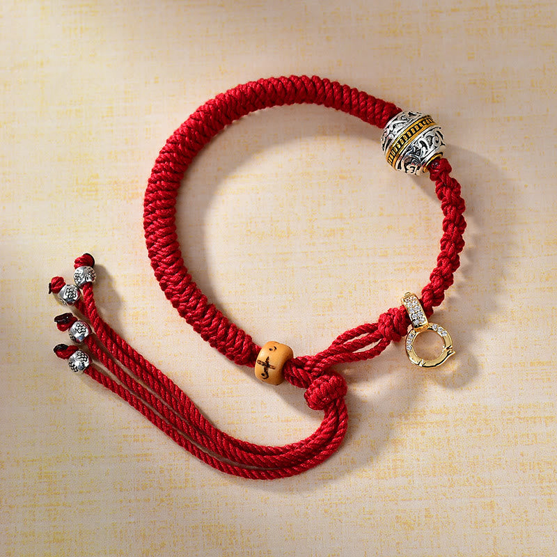 Buddha Stones Tibetan Thangka Green Silver Tara Zakiram Goddess Of Wealth Red Braid String Luck Bracelet - Red String(Luck❤Protection) - image 0
