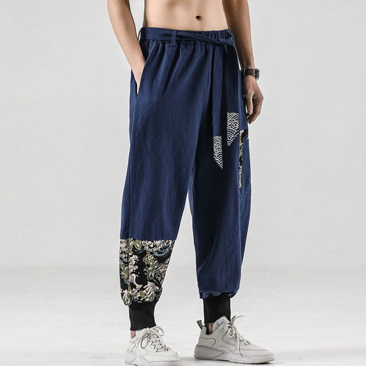 Buddha Stones Ocean Waves Lace-up Cotton Men's Harem Pants With Pockets - SteelBlue - US/UK/AU46,EU56 (5XL)  - image 30