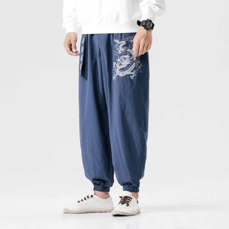 Buddha Stones Auspicious Clouds Dragon Cotton Men's Pants With Pockets - SteelBlue - US/UK/AU46,EU56 (5XL) - image 7
