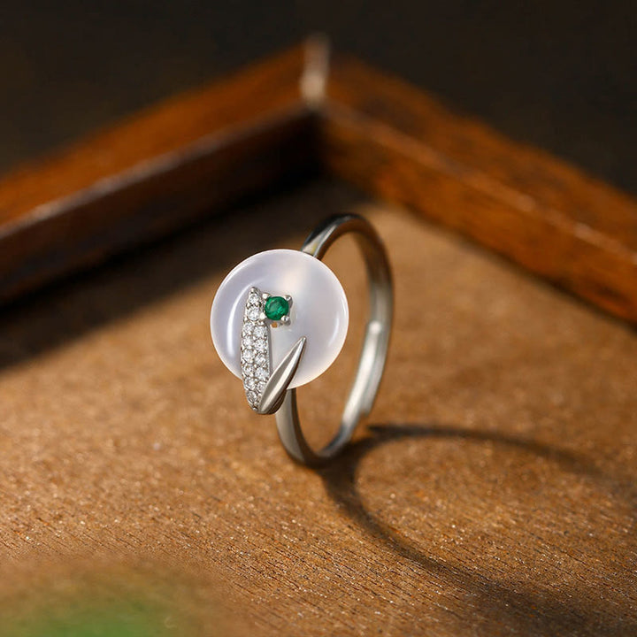Buddha Stones Chalcedony Bamboo Leaf Pattern Positive Adjustable Ring - 44-46.5mm(Adjustable) - image 0