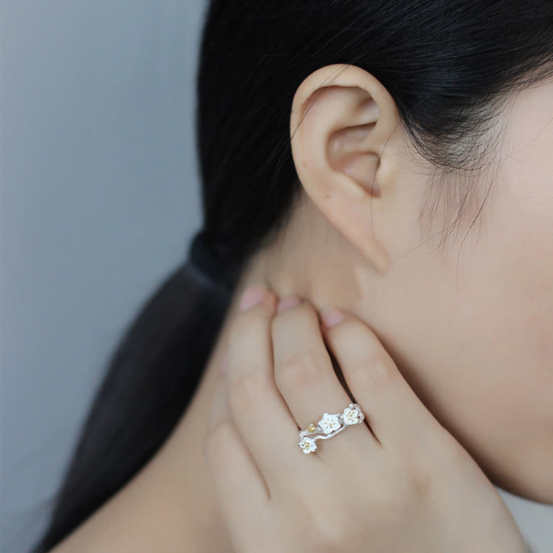 Buddha Stones 925 Sterling Silver Plum Bossom Calm Ring - image 8