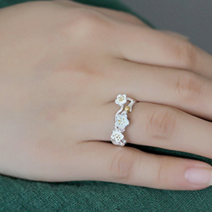 Buddha Stones 925 Sterling Silver Plum Bossom Calm Ring - image 9