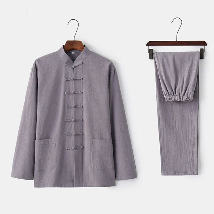 Buddha Stones Frog-Button Tang Long Sleeve Shirt Pants Men's Suit - DimGray - US/UK/AU44,EU54 (4XL) - image 3