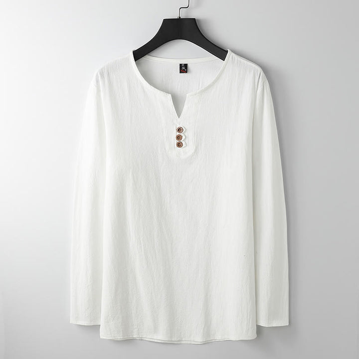 Buddha Stones Solid Color Long Sleeve Button Shirt Cotton Linen Men Clothing - White - US/UK/AU54,EU64 (9XL) - image 1