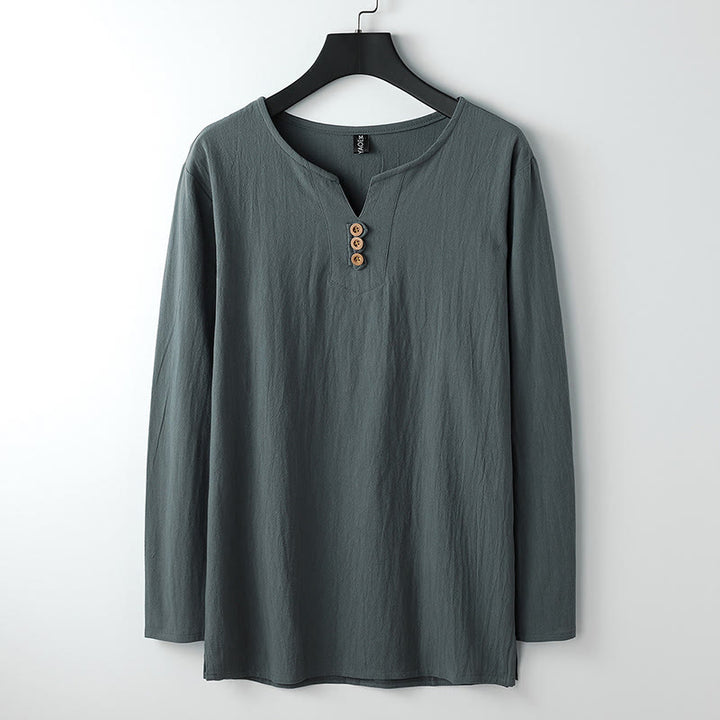 Buddha Stones Solid Color Long Sleeve Button Shirt Cotton Linen Men Clothing - CadetBlue - US/UK/AU54,EU64 (9XL) - image 2