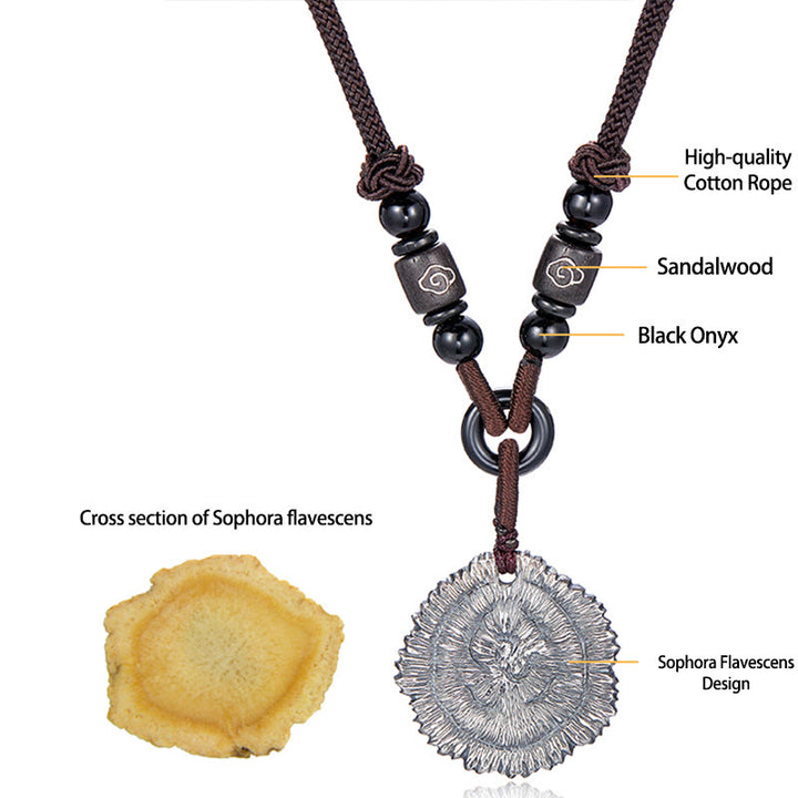 Buddha Stones 999 Sterling Silver Sophora Flavescens Cotton Rope Necklace Pendant - image 2