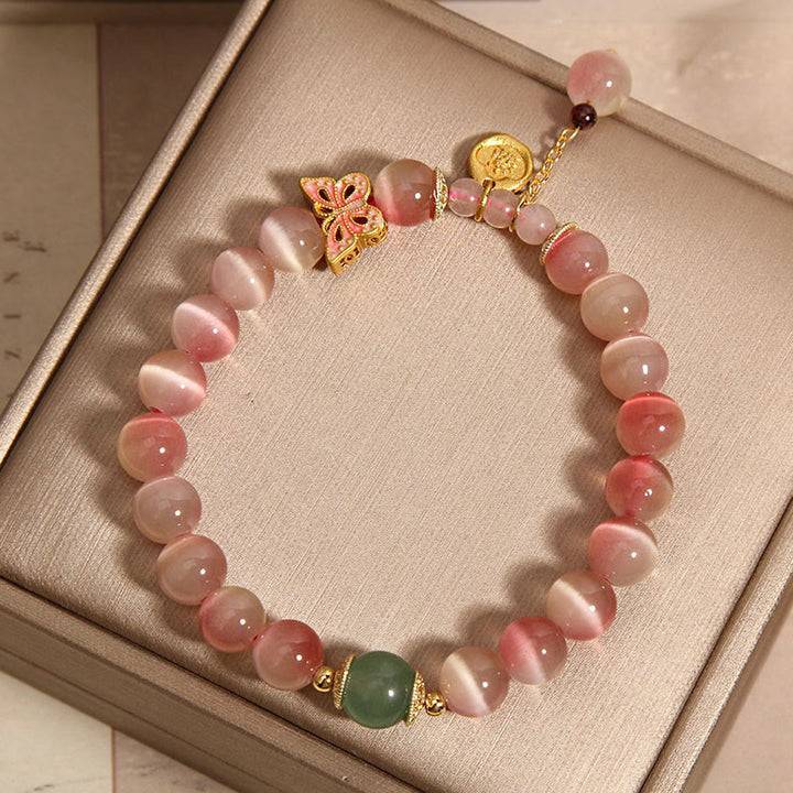 Buddha Stones Gradient Pink Cat's Eye Butterfly Peace Bracelet - image 2