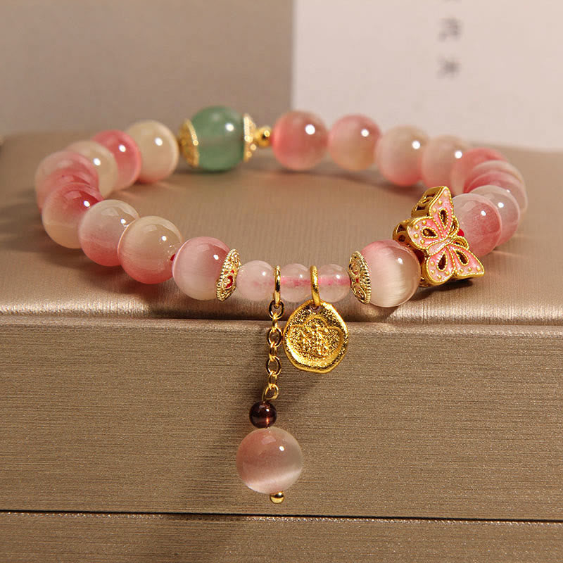 Buddha Stones Gradient Pink Cat's Eye Butterfly Peace Bracelet - Cat's Eye(Wrist Circumference: 14-16cm) - image 0