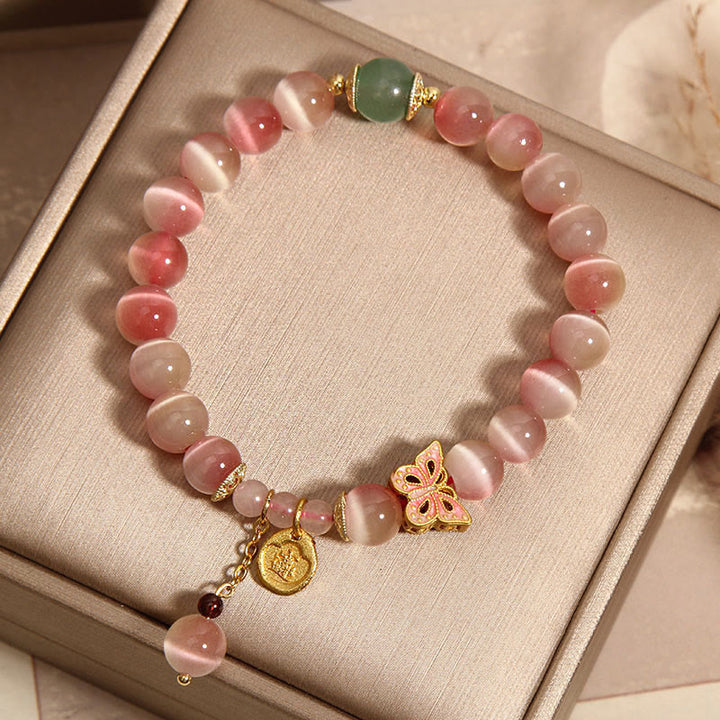 Buddha Stones Gradient Pink Cat's Eye Butterfly Peace Bracelet - image 3