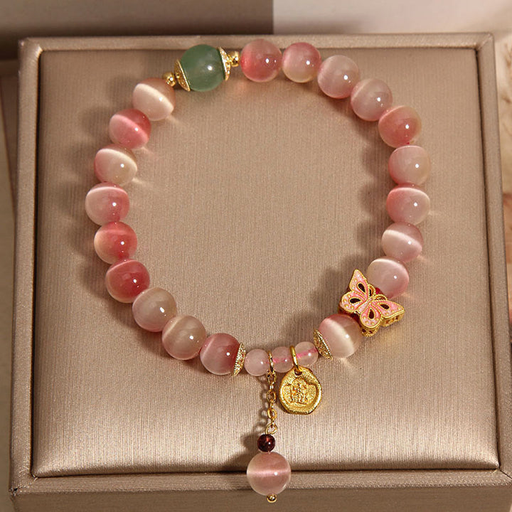 Buddha Stones Gradient Pink Cat's Eye Butterfly Peace Bracelet - image 4