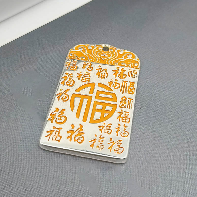 Buddha Stones Silver Plated Copper Fu Character Auspicious Clouds Luck Fortune Rope Necklace Pendant - image 6