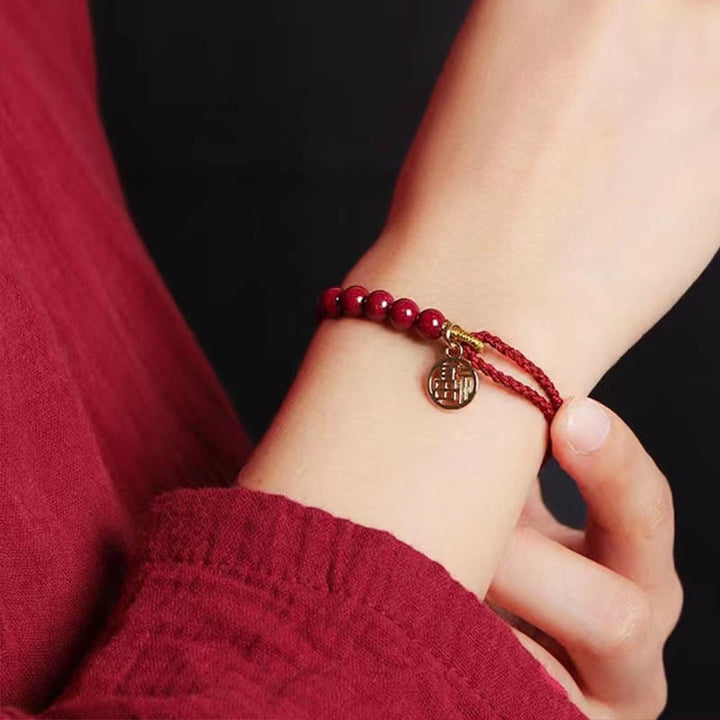 Buddha Stones Cinnabar Fu Character Beads Blessing Red String Handmade Braided Bracelet - image 4