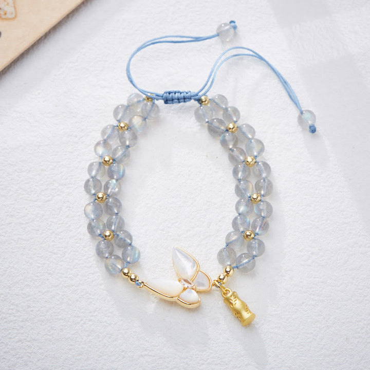 Buddha Stones Natural Aquamarine Amethyst Moonstone Butterfly Bamboo Healing Bracelet - Moonstone(Wrist Circumference: About 14-16cm) - image 11