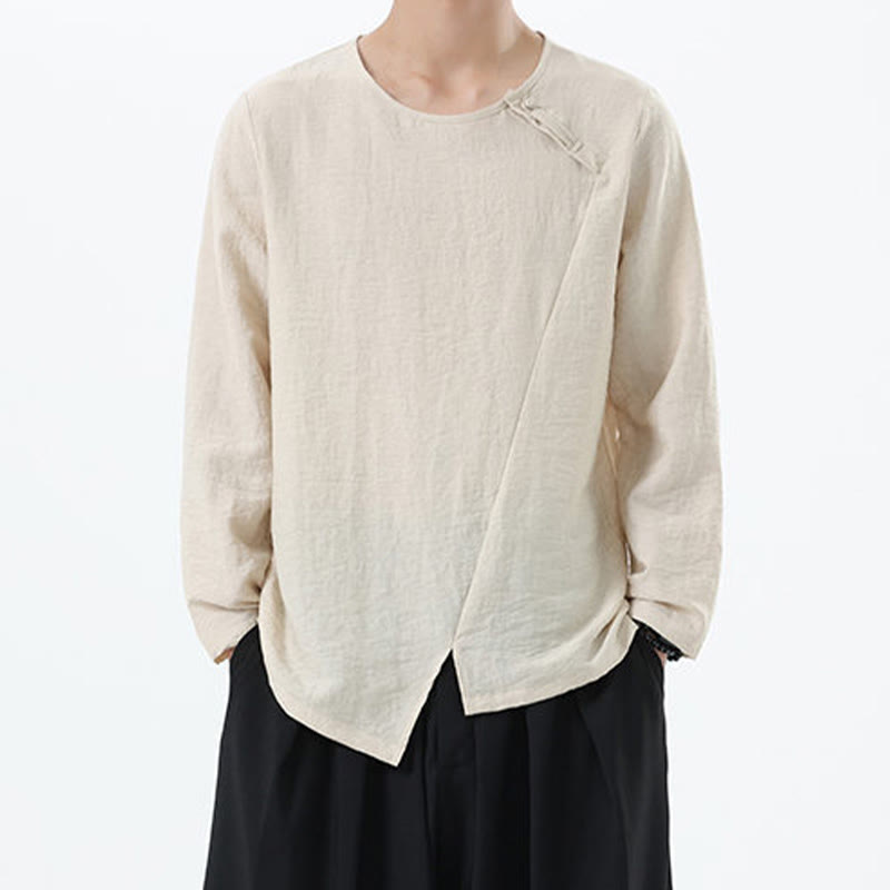 Buddha Stones Men's Long Sleeve Round Collar Comfort Cotton Linen Shirt - PapayaWhip - US/UK/AU46,EU56 (5XL) - image 14