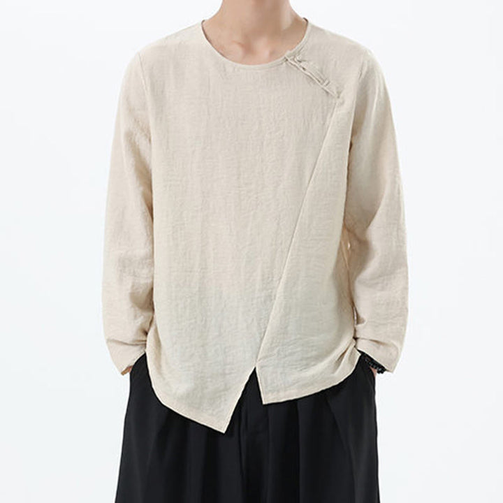 Buddha Stones Men's Long Sleeve Round Collar Comfort Cotton Linen Shirt - PapayaWhip - US/UK/AU46,EU56 (5XL) - image 14