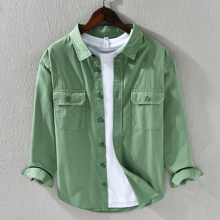Buddha Stones Men's Long Sleeve Turn-down Collar With Pocket Pure Color Casual Cotton Shirt - MediumSeaGreen - US/UK/AU46,EU56 (5XL) - image 9