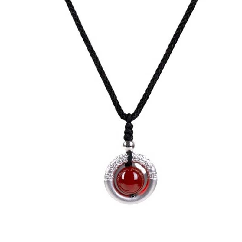 Buddha Stones 999 Sterling Silver Red Agate Peace Buckle Blessing Necklace Pendant - image 11