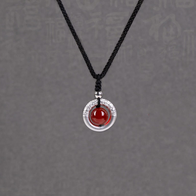 Buddha Stones 999 Sterling Silver Red Agate Peace Buckle Blessing Necklace Pendant - image 8