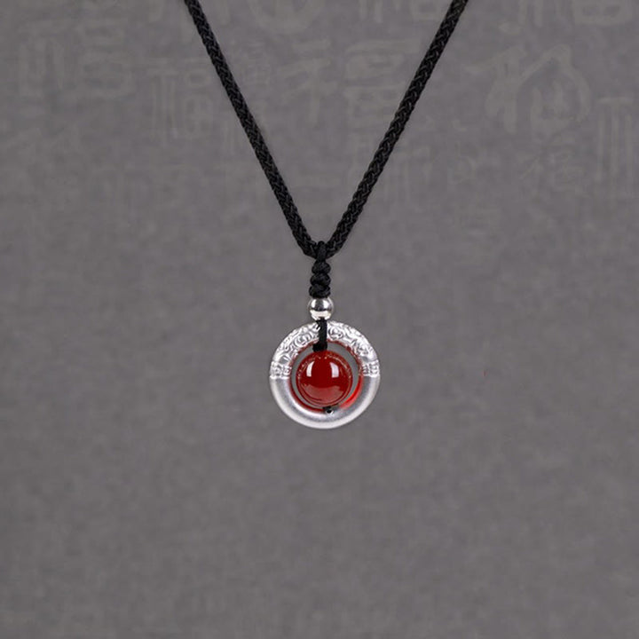 Buddha Stones 999 Sterling Silver Red Agate Peace Buckle Blessing Necklace Pendant - image 8