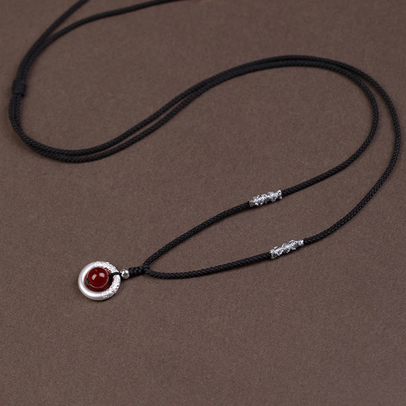 Buddha Stones 999 Sterling Silver Red Agate Peace Buckle Blessing Necklace Pendant - image 7