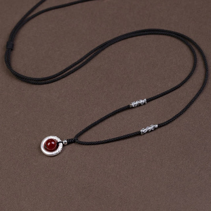 Buddha Stones 999 Sterling Silver Red Agate Peace Buckle Blessing Necklace Pendant - image 7