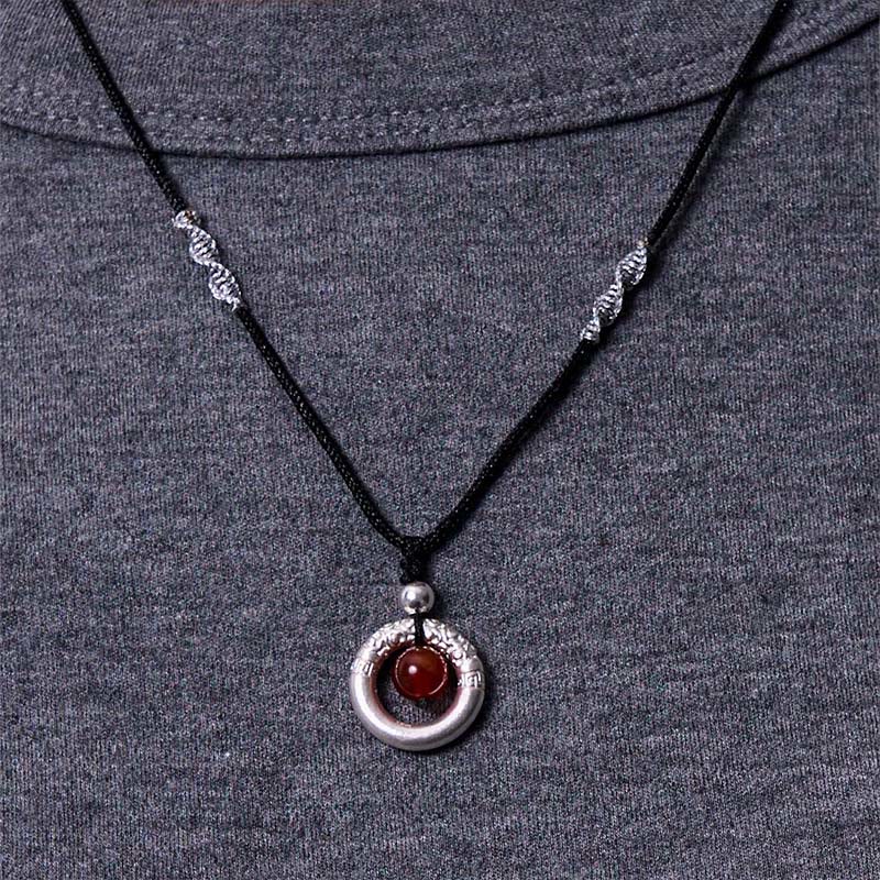 Buddha Stones 999 Sterling Silver Red Agate Peace Buckle Blessing Necklace Pendant - image 10
