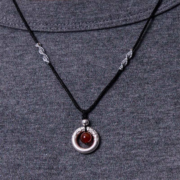 Buddha Stones 999 Sterling Silver Red Agate Peace Buckle Blessing Necklace Pendant - image 10