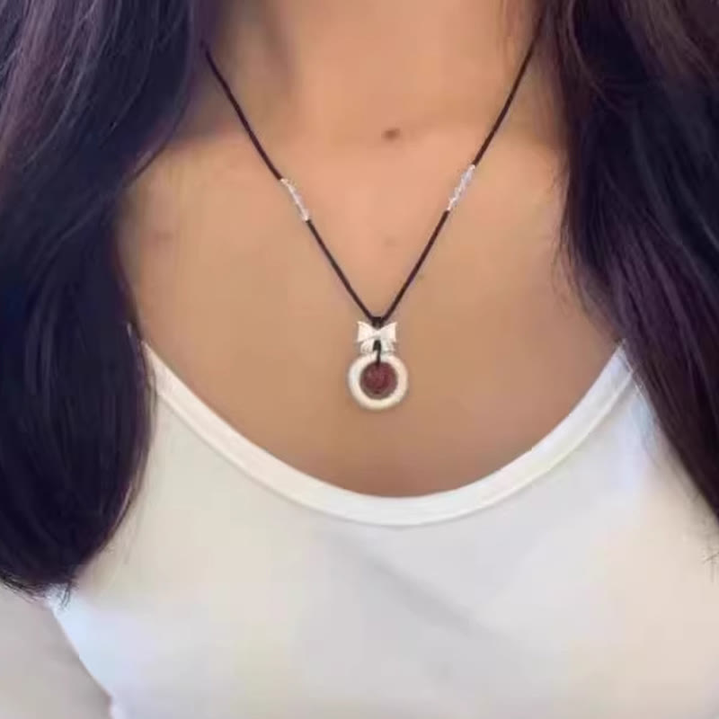 Buddha Stones 999 Sterling Silver Red Agate Peace Buckle Blessing Necklace Pendant - Peace Buckle Bowknot - image 4