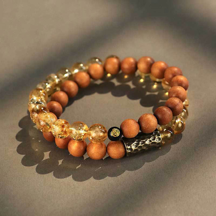 Buddha Stones Citrine Sandalwood Bodhi Seed Protection Double Wrap Bracelet - image 1