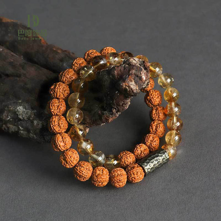 Buddha Stones Citrine Sandalwood Bodhi Seed Protection Double Wrap Bracelet - image 5