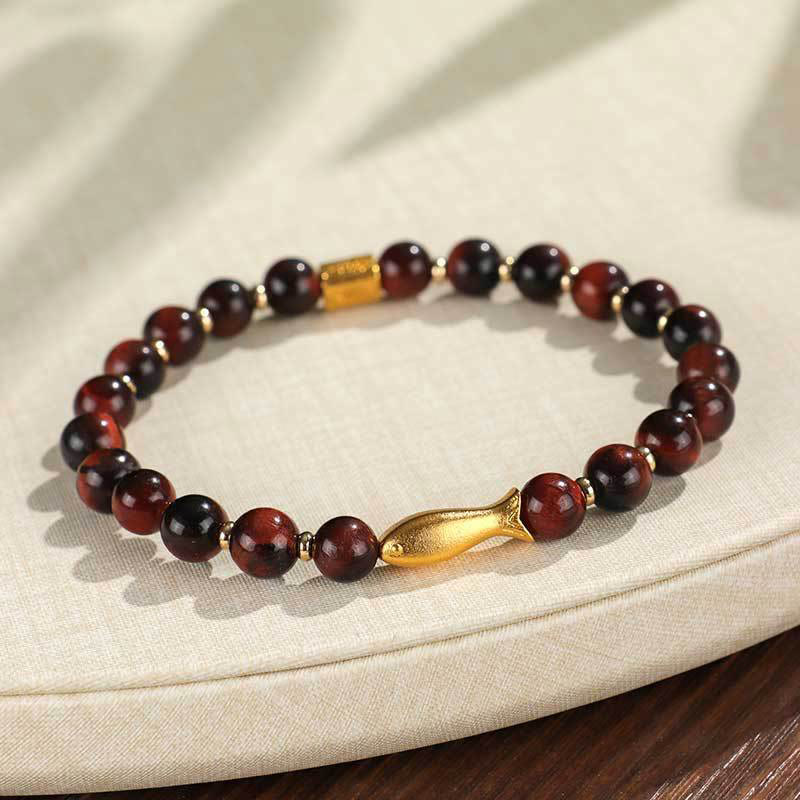Buddha Stones Tiger Eye Koi Fish Courage Bracelet - Red Tiger Eye (Wrist Circumference 14-16cm) - image 0