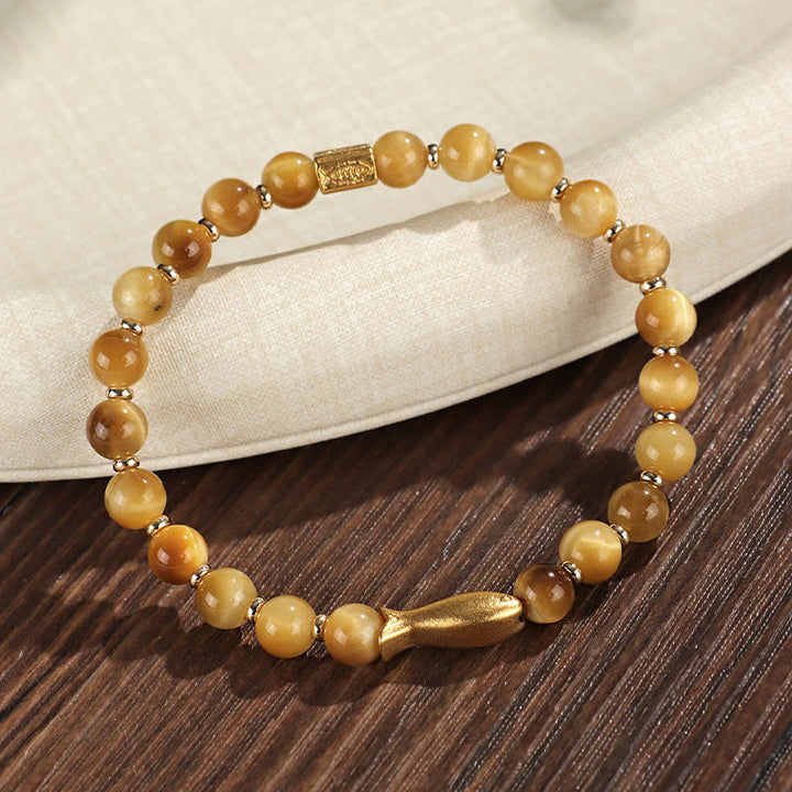 Buddha Stones Tiger Eye Koi Fish Courage Bracelet - Gold Tiger Eye (Wrist Circumference 14-16cm) - image 9