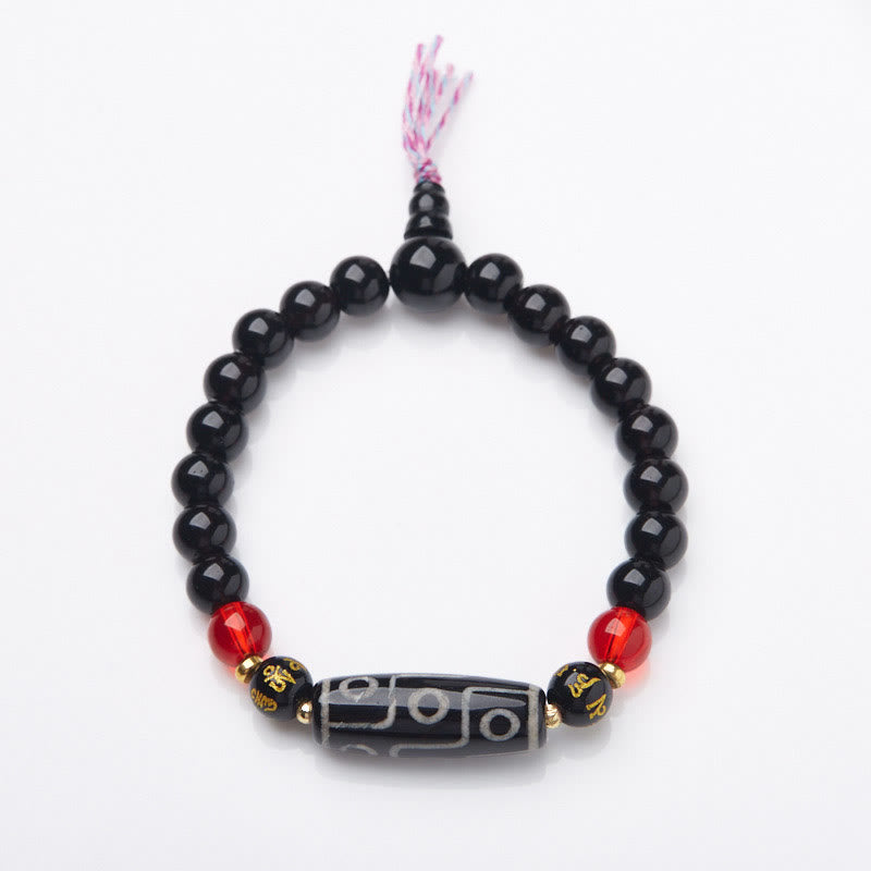 Buddha Stones Tibetan Nine-eye Dzi Bead Black Onyx Six True Words Wealth Protection Bracelet - image 2