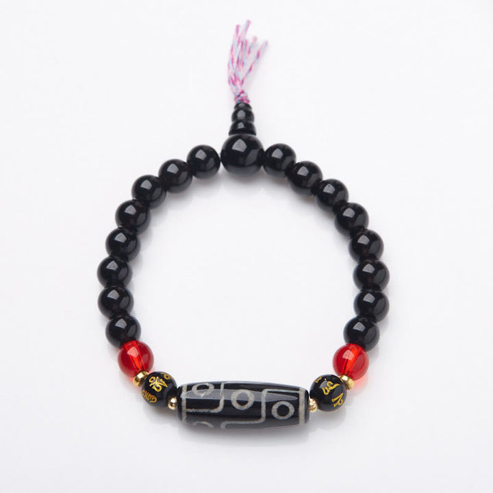 Buddha Stones Tibetan Nine-eye Dzi Bead Black Onyx Six True Words Wealth Protection Bracelet - image 2