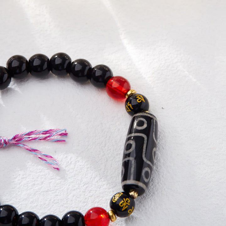 Buddha Stones Tibetan Nine-eye Dzi Bead Black Onyx Six True Words Wealth Protection Bracelet - image 4