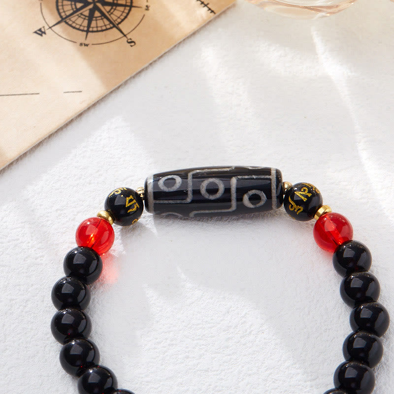 Buddha Stones Tibetan Nine-eye Dzi Bead Black Onyx Six True Words Wealth Protection Bracelet - image 5