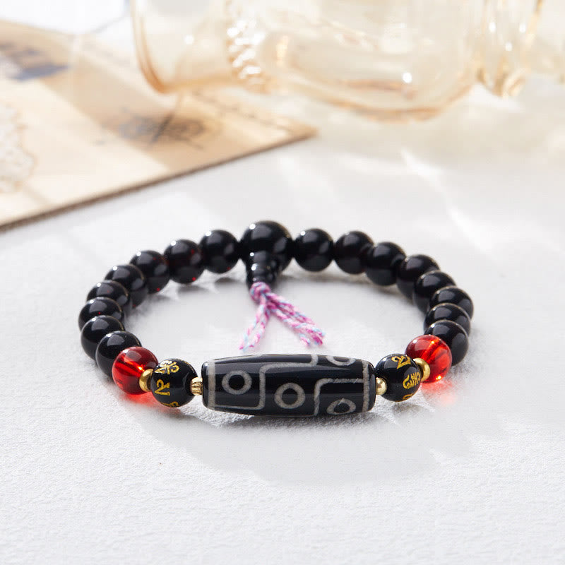 Buddha Stones Tibetan Nine-eye Dzi Bead Black Onyx Six True Words Wealth Protection Bracelet - image 3