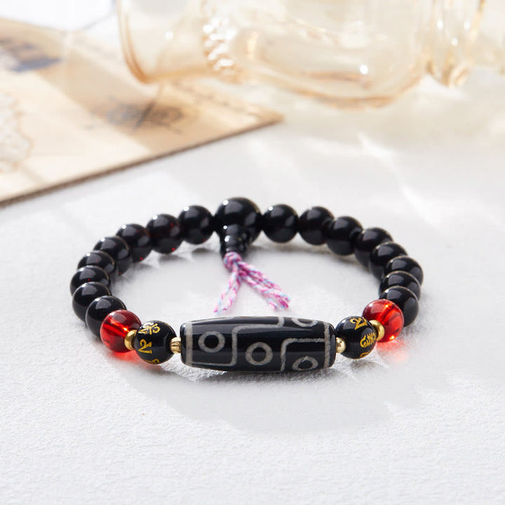 Buddha Stones Tibetan Nine-eye Dzi Bead Black Onyx Six True Words Wealth Protection Bracelet - image 3