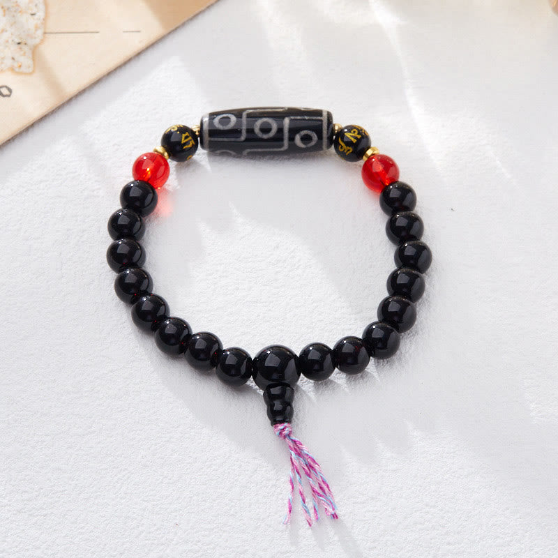 Buddha Stones Tibetan Nine-eye Dzi Bead Black Onyx Six True Words Wealth Protection Bracelet - image 1