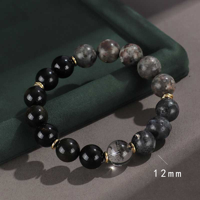 Buddha Stones 925 Sterling Silver Black Onyx Gold Sheen Obsidian Lava Rock Tiger Eye Six True Words Wealth Protection Bracelet - Black Onyx (Wrist Circumference 14-16cm) - image 1
