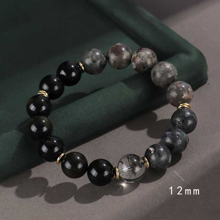 Buddha Stones 925 Sterling Silver Black Onyx Gold Sheen Obsidian Lava Rock Tiger Eye Six True Words Wealth Protection Bracelet - Black Onyx (Wrist Circumference 14-16cm) - image 1