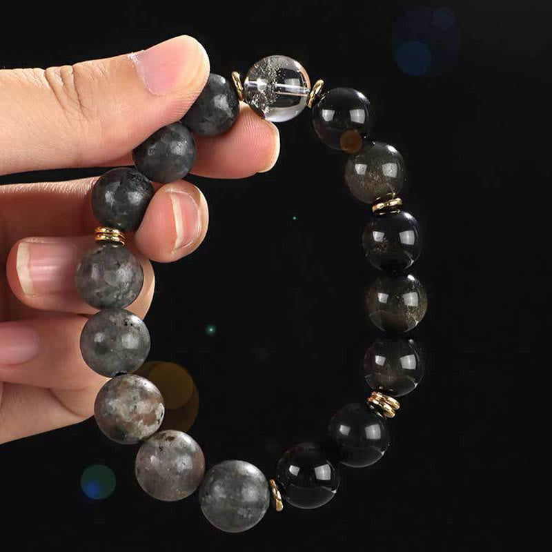 Buddha Stones 925 Sterling Silver Black Onyx Gold Sheen Obsidian Lava Rock Tiger Eye Six True Words Wealth Protection Bracelet - image 3