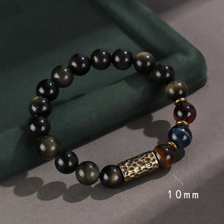 Buddha Stones 925 Sterling Silver Black Onyx Gold Sheen Obsidian Lava Rock Tiger Eye Six True Words Wealth Protection Bracelet - Gold Sheen Obsidian Tiger Eye (Wrist Circumference: 14-16cm) - image 12