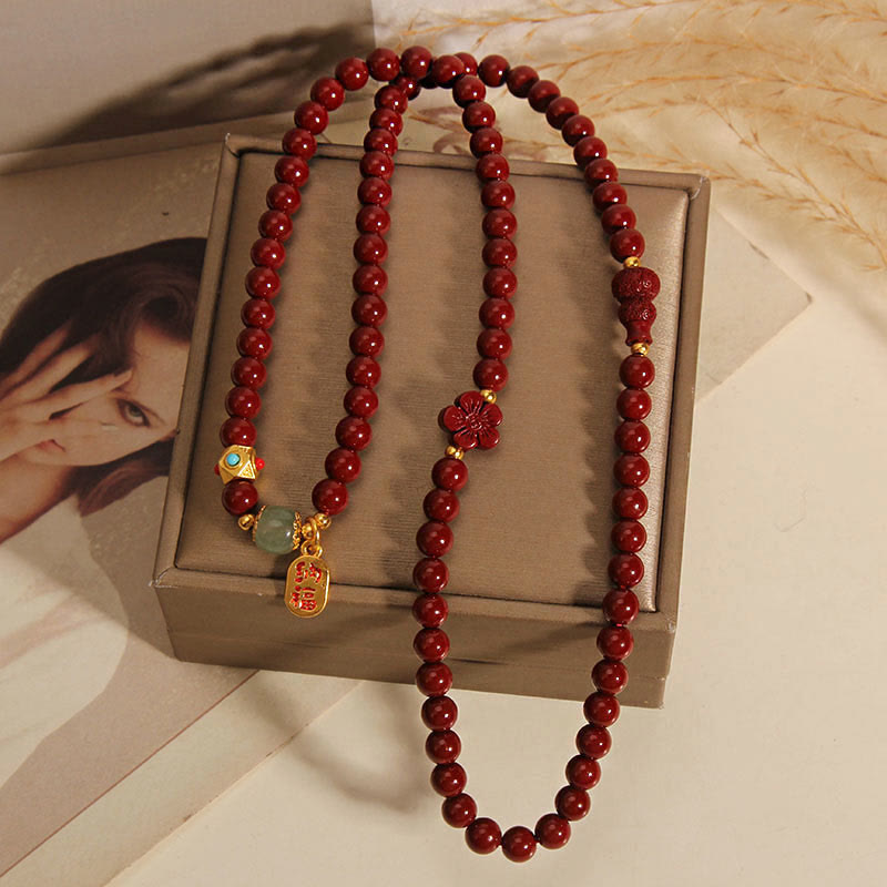 Buddha Stones Cinnabar Fu Character Flower Gourd Triple Wrap Blessing Bracelet - image 4