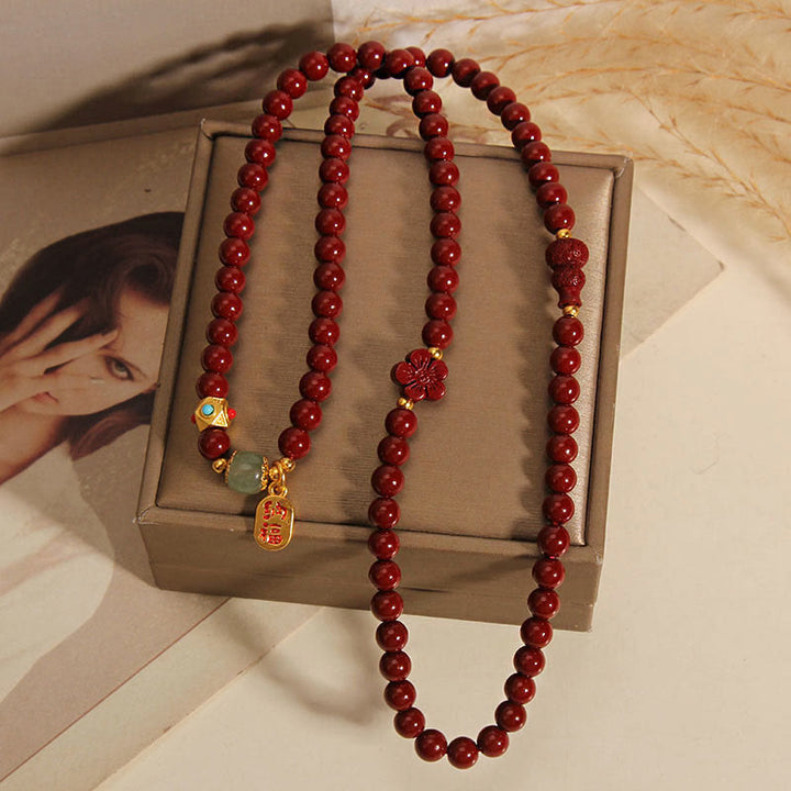 Buddha Stones Cinnabar Fu Character Flower Gourd Triple Wrap Blessing Bracelet - image 4